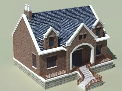 Villa brick house with stairs 3D model