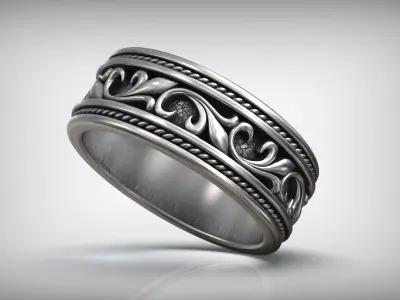 Vintage Floral Pattern Wedding Band 3D print model