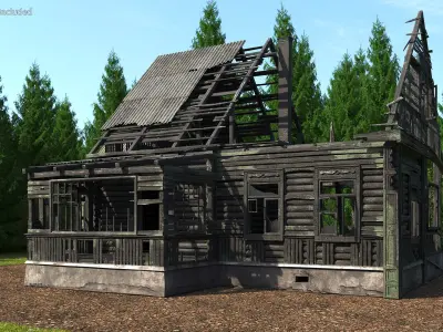 Burnt Wooden Down House Green 3D model