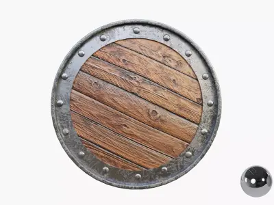 Medival Round Wooden Shield Low-poly 3D model