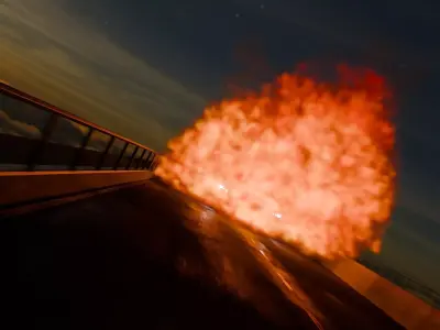 Cinematic High-Speed Bridge Explosion Scene 3D model