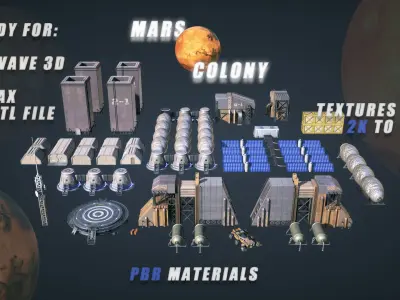 Mars Colony KitBash Pack Low-poly 3D model