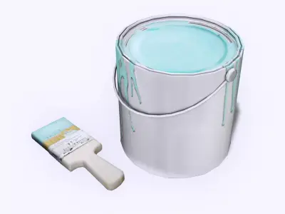 Paint Can and Brush Low-poly 3D model