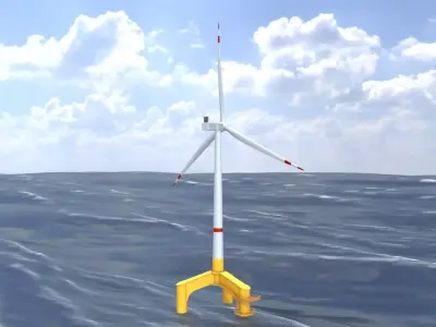 Wind turbine with Offshore Foundation V1 H-120 RD 160m Animation Low-poly 3D model