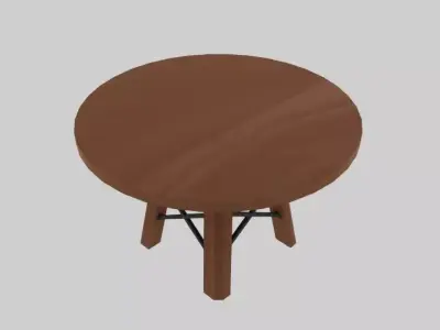 Round Wooden Dining Table with Metal Bracing Low-poly 3D model