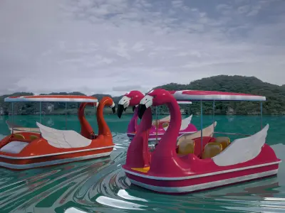 Pedal boat - flamingo Low-poly 3D model