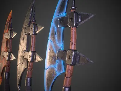 Stylized fantasy  metal lava and ice axe  Low-poly 3D model