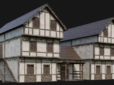 209-210-211-212 Old Medieval Houses Pack 4K Textures Low-poly 3D model