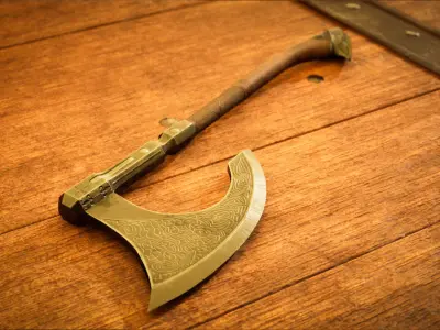 Medieval Axe Low-poly 3D model 6