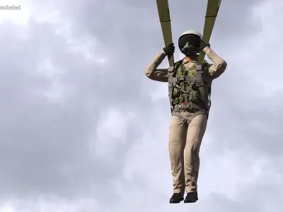 Military Pilot with Parachute 3D model