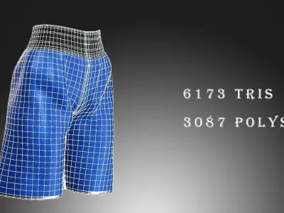 Boxing Shorts - Blue Low-poly 3D model