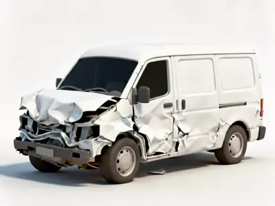 Wrecked White Service Van 3D Model Low-poly 3D model