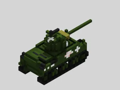 M4 Sherman Tank Voxel Low-poly 3D model