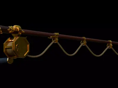 Stylized Fantasy Golden Fishing Rod 3D Model Low-poly 3D model