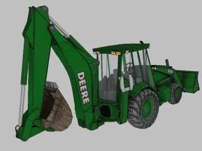 Farm Tractor Deere 310E 3D lowpoly model Low-poly 3D model