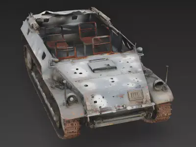WWII German Half-Track Wreck 3D Model 3D Model Low-poly 3D model