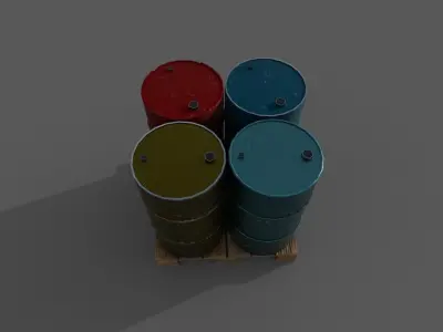 barrels three on pallet Low-poly 3D model