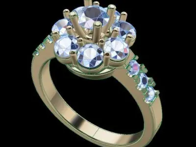 Dainty Halo Diamond Engagement Ring 3D print model
