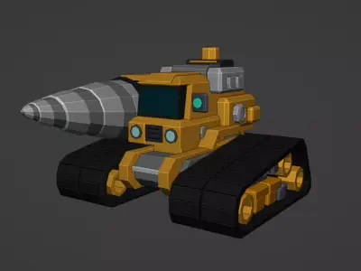 Low Poly Drill Tank Game Ready Vehicle Low-poly 3D model