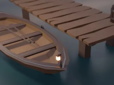 low-poly wooden boat Free low-poly 3D model