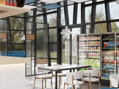 Modern industrial casual cafeteria snack bar lounge 3D model