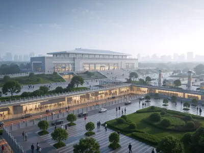 Large transport hub railway station high-speed rail station 3D model