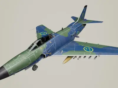 Saab J32 Lansen Low-poly 3D model