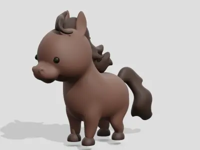 Cute brown horse  3D model