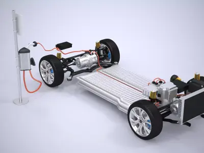 Electric AWD Vehicle Chassis and ChargePoint 3D model