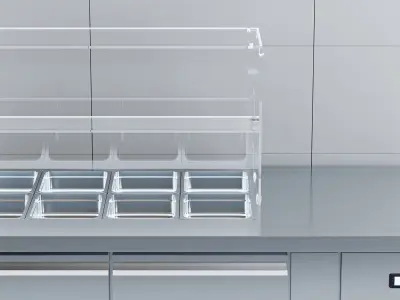 Industrial Stainless Steel Worktop Fridge With Salads 3D model