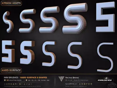 10 Hard Surface IMM S Shapes Low-poly 3D model