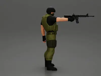 Military man with tactical mastery wearing mask holding gun 3D print model