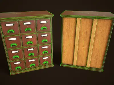 Vintage File  Drawer Cabinet Low-poly 3D model