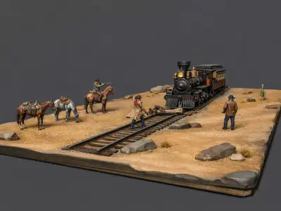 Wild West Train Robbery Diorama STL for 3D Printing 3D print model