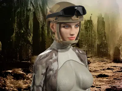 female soldier full rigged - game ready - animated  Low-poly 3D model