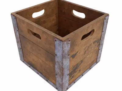 Wooden crate box  Low-poly 3D model