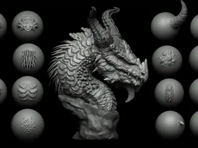 Zbrush and Blender - 40 Dragon VDM Brush Part 2 3D model purchase