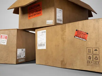 Set of 3 Cradboard Boxes - PBR Low-Poly Game Ready Storage Box Free low-poly 3D model