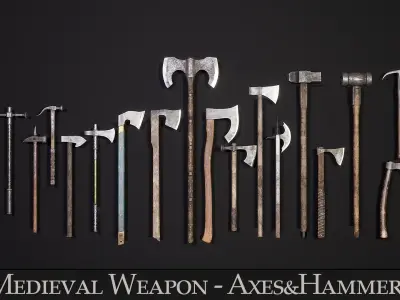 Medieval Weapon - Axes and Hammers Low-poly 3D model
