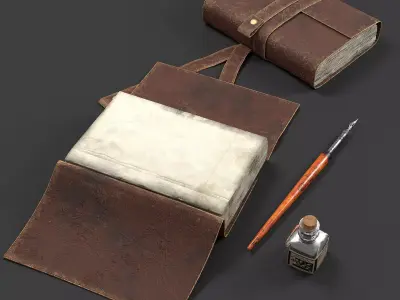 Dipping Ink Pen with Diary Low-poly 3D model