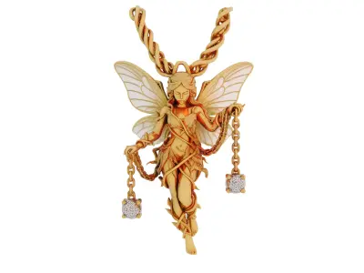 Vintage Golden Fairy Pendant 3D model