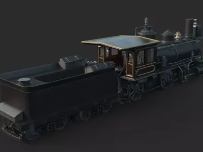 Old-fashioned wood-fueled steam train 3D model