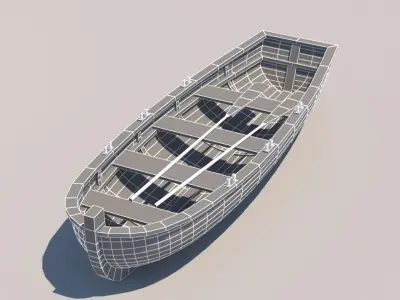 Low-poly row-boat wooden boat Low-poly 3D model