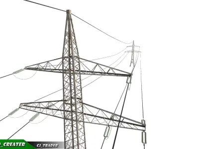 Lowpoly Modular Power line Pole 3D model Low-poly 3D model