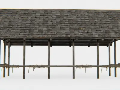 Old Wooden Medieval Building Shed 3 Low-poly 3D model