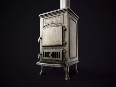 Vintage Cast Iron Stove Low-poly 3D model
