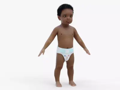 Black Baby Boy Light Skin Wearing Diaper A-Pose 3D model