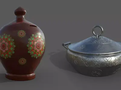Indian Clay bank and cooking pot Low-poly 3D model