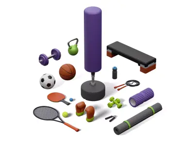 Sports Equipments Set 01 Low-poly 3D model