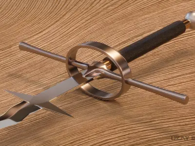 Zweihander set sword on wooden table 3D model